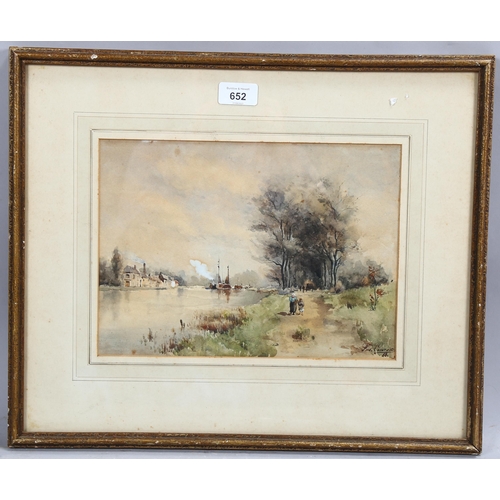 652 - Ferdinand Coenraets, Dutch river scene, watercolour, signed, 22cm x 30cm, framed