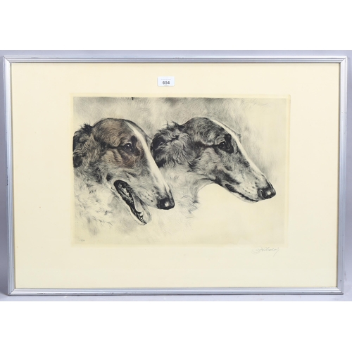 654 - Kurt Maeyer-Eberhardt, dog's head, coloured etching, signed in pencil, plate 35cm x 50cm, framed