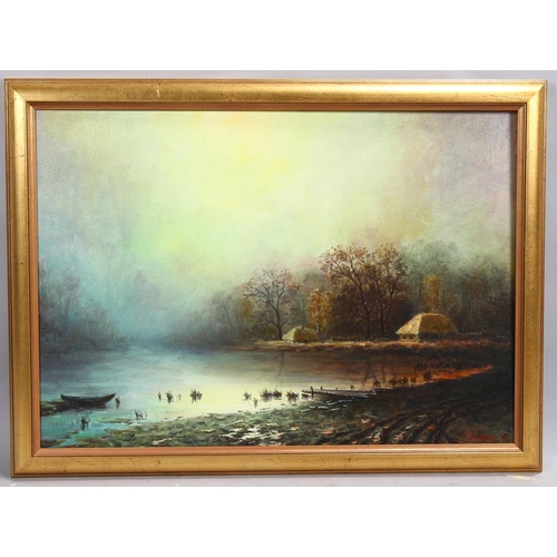 662 - Contemporary Russian School, river landscape, oil on canvas, signed, 50cm x 68cm, framed