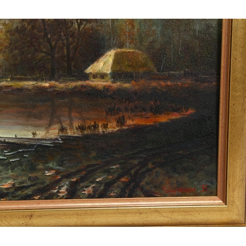 662 - Contemporary Russian School, river landscape, oil on canvas, signed, 50cm x 68cm, framed