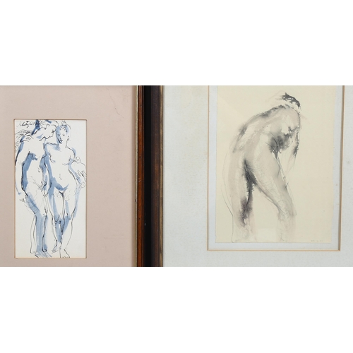 669 - Roland Pitchforth, 2 Classical nude sketches, ink and watercolour, signed, largest 28cm x 20cm, fram... 