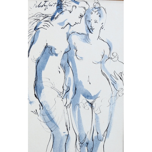 669 - Roland Pitchforth, 2 Classical nude sketches, ink and watercolour, signed, largest 28cm x 20cm, fram... 