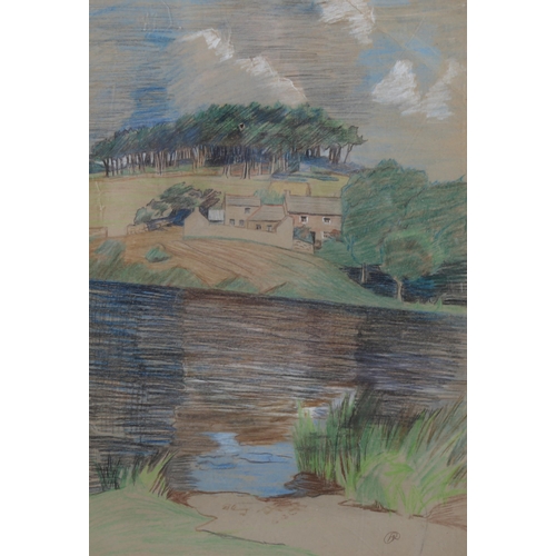 670 - Arabella Rankin (1871 - 1943), Cornish farm landscape, circa 1920s, pastels, signed, 39cm x 27cm, fr... 