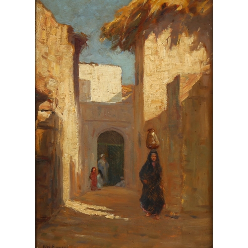 675 - Augustus William Enness (1876 - 1948), street scene in Marrakesh, oil on board, signed and dated 191... 