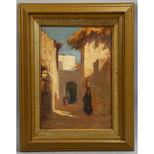 675 - Augustus William Enness (1876 - 1948), street scene in Marrakesh, oil on board, signed and dated 191... 