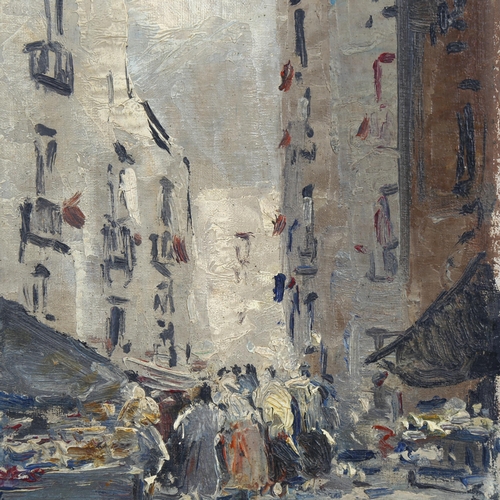 684 - Ugo Maresca, Continental street scene, oil on board, signed, 25cm x 19cm, framed