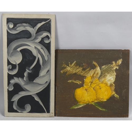 685 - Pauline Sitwell, 2 oils, still life, 33cm x 35cm, and scroll design, 49cm x 24cm, unframed (2)