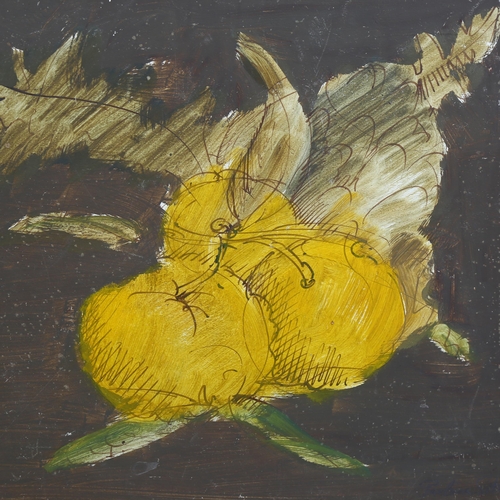 685 - Pauline Sitwell, 2 oils, still life, 33cm x 35cm, and scroll design, 49cm x 24cm, unframed (2)