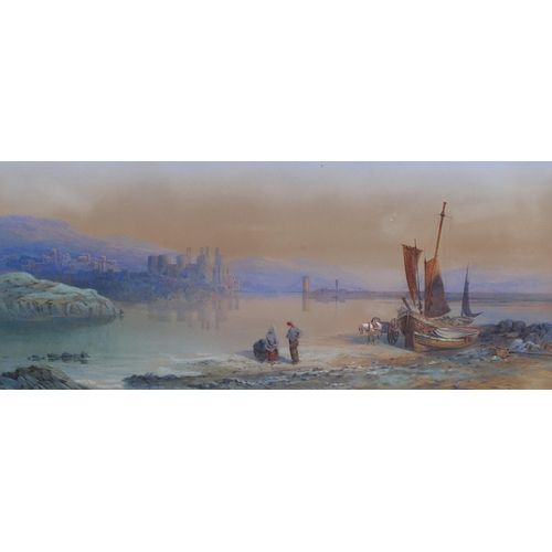 688 - Edward Richardson, pair of Continental landscapes, watercolour, signed, 21cm  x 48cm, framed