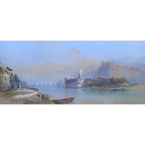 688 - Edward Richardson, pair of Continental landscapes, watercolour, signed, 21cm  x 48cm, framed