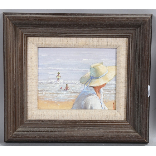 690 - B Tribbett, the au pair, oil on panel, inscribed verso, 15cm x 19cm, framed