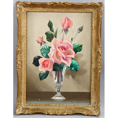 693 - Alexander Wilson, still life roses, oil on board, signed, 35cm x 24cm, framed