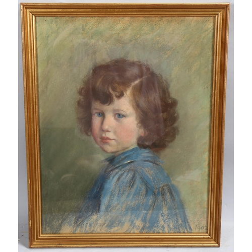 694 - Coloured pastel portrait of a young girl, dated 1902, unsigned, 46cm x 36cm, framed