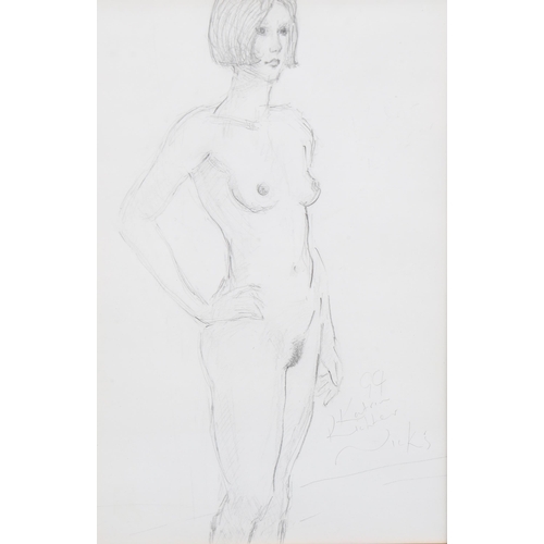 695 - Kanwaldeep Singh Kang (Indian), 2 pencil nude life studies, 35cm x 22cm, framed