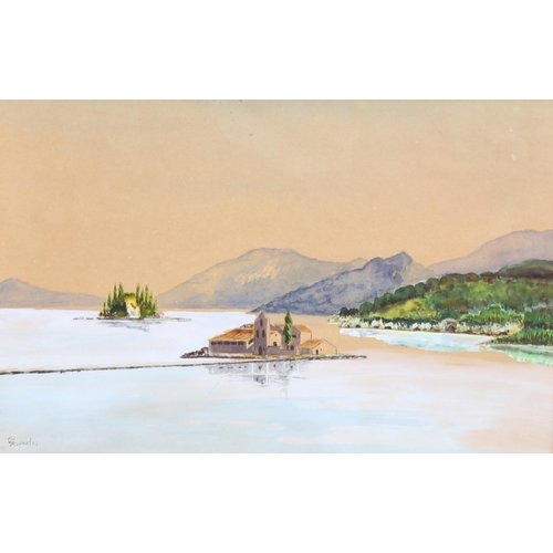 699 - A view of Corfu, early 20th century watercolour, indistinctly signed, 30cm x 45cm, framed