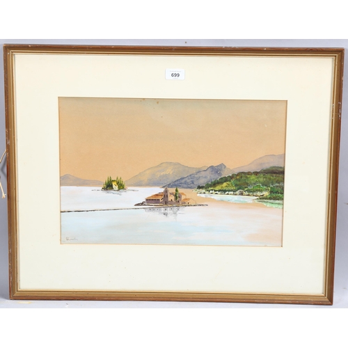 699 - A view of Corfu, early 20th century watercolour, indistinctly signed, 30cm x 45cm, framed