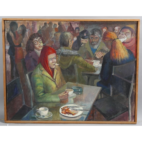 701 - 20th century British School, the supper, oil on canvas, unsigned, 70cm x 90cm, framed