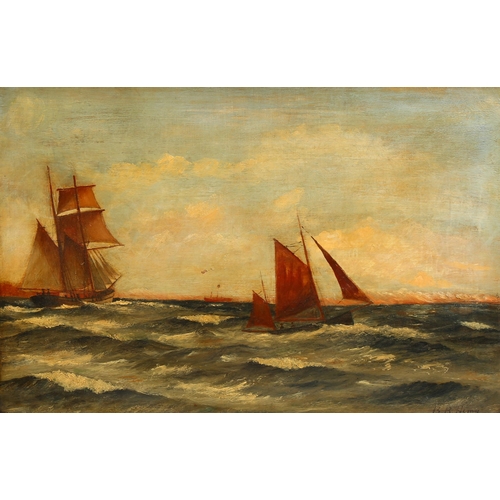 705 - B B Hemy, shipping off the coast, oil on canvas, signed, 38cm x 56cm, framed