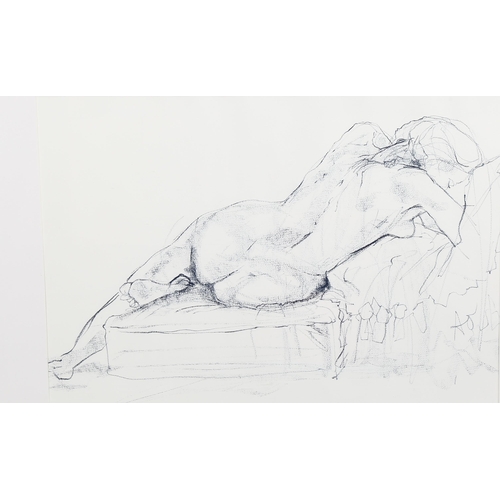 707 - She's All Woman, 20th century crayon nude sketch, title and indistinct signature verso, image 48cm x... 