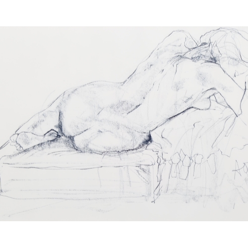 707 - She's All Woman, 20th century crayon nude sketch, title and indistinct signature verso, image 48cm x... 