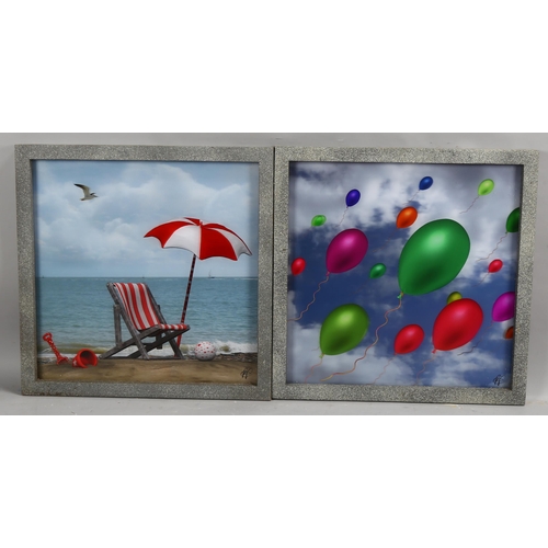 711 - Richard Counsell, pair of lenticular 3-D digital artworks, summer days, and balloons, overall frame ... 