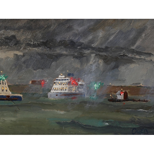 712 - John Owen, Dover port in a storm, oil on board, signed, 30cm x 40cm, framed