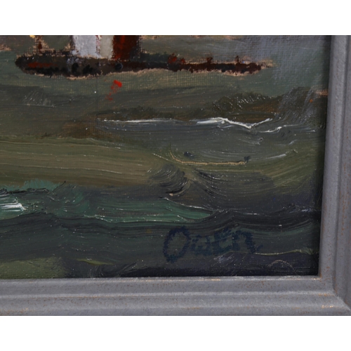 712 - John Owen, Dover port in a storm, oil on board, signed, 30cm x 40cm, framed