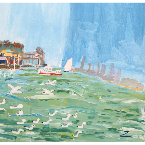 713 - Contemporary oil on canvas, the Royal Yacht Squadron, signed with monogram Z, 50cm x 75cm, unframed