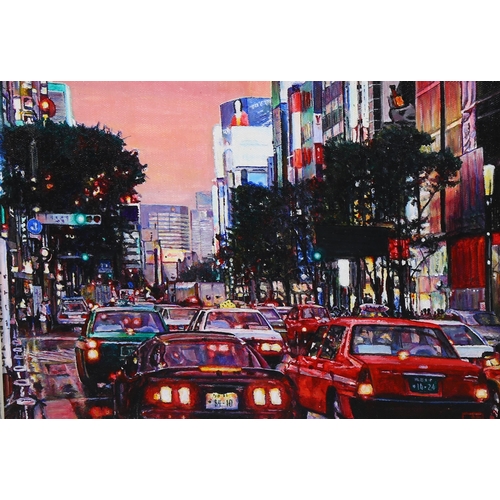 714 - 3 contemporary city scene, oils on canvas, signed with monograms, 25cm x 35cm, 2 framed (3)