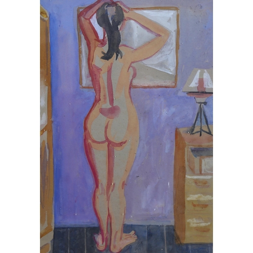 715 - Justin, nude figure, watercolour, indistinctly signed, 38cm x 26cm, framed