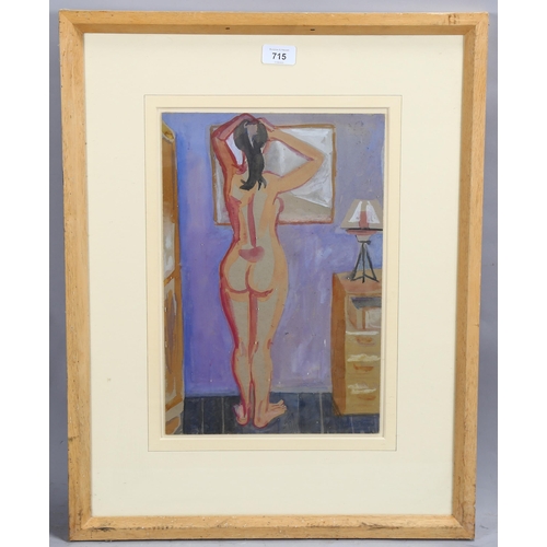 715 - Justin, nude figure, watercolour, indistinctly signed, 38cm x 26cm, framed