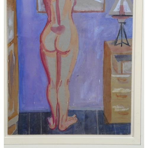 715 - Justin, nude figure, watercolour, indistinctly signed, 38cm x 26cm, framed