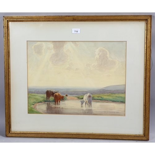 718 - Felix Andrews, the Dew Pond South Downs, watercolour, signed and dated 1922, 35cm x 48cm, framed