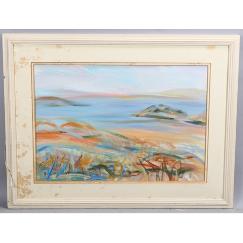 720 - I Leslie Main, early morning Western Isles, mixed media on board, signed and dated 1989, Exhibition ... 