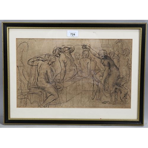 724 - **DESCRIPTION AMENDMENT** Old Master style *etching/aquatint* Classical sketch, unsigned, 24cm x 40c... 