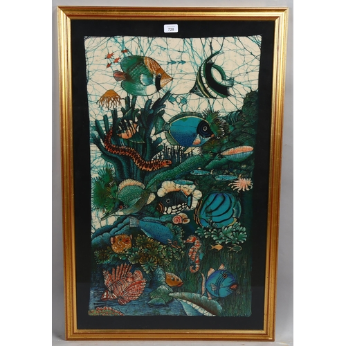 728 - Coral fish and reef, batik painting, overall frame dimensions 98cm x 63cm