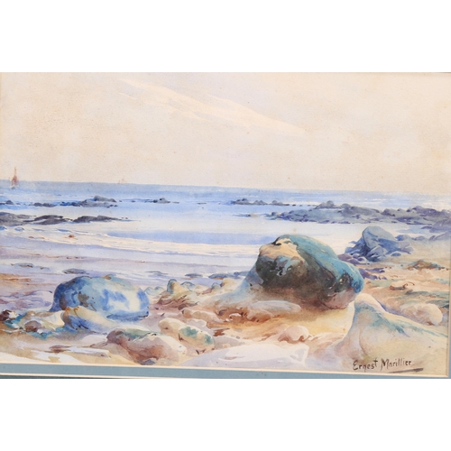 733 - Ernest Marillier, shoreline at Beachy Head Sussex, watercolour, signed, 18cm x 26cm, framed