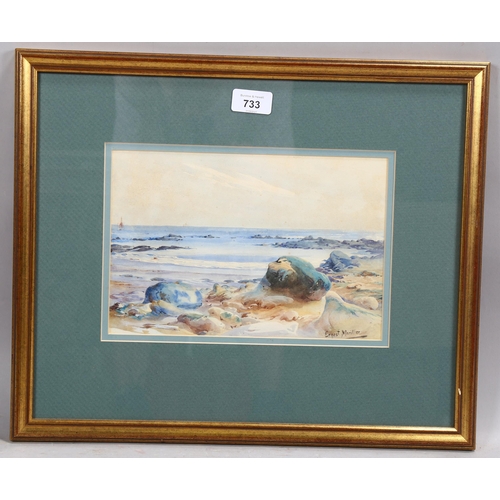 733 - Ernest Marillier, shoreline at Beachy Head Sussex, watercolour, signed, 18cm x 26cm, framed