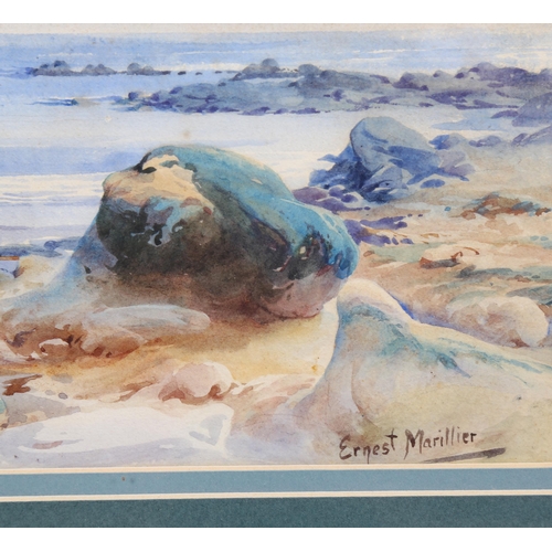 733 - Ernest Marillier, shoreline at Beachy Head Sussex, watercolour, signed, 18cm x 26cm, framed