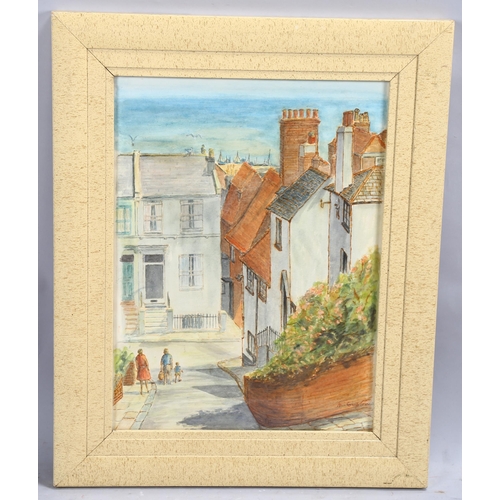 736 - M Compton, Exmouth Steps Old Town Hastings, signed, 44cm x 32cm, framed