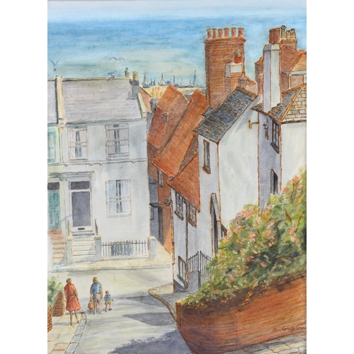 736 - M Compton, Exmouth Steps Old Town Hastings, signed, 44cm x 32cm, framed