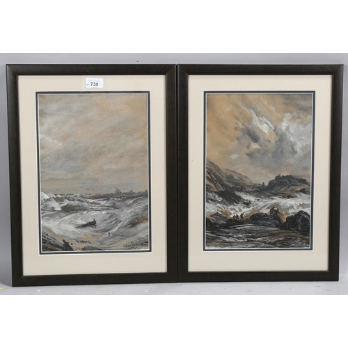 739 - Claude Hulk, pair of watercolours, storm off Ilfracombe Devon, signed, 34cm x 23cm, framed