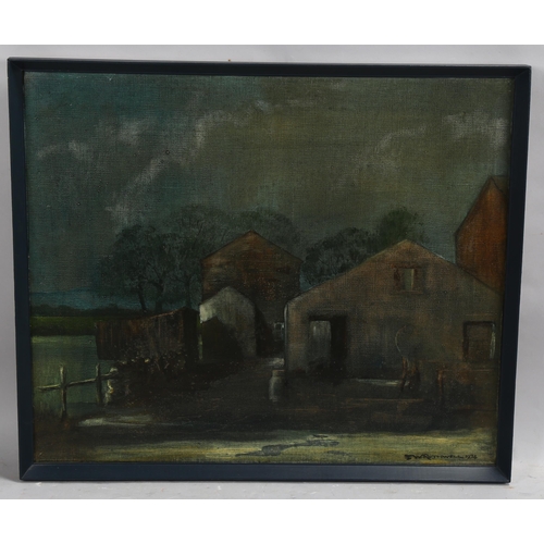 741 - T W Rothwell, farm scene by moonlight, oil on canvas, signed and dated 1974, 50cm x 60cm, framed