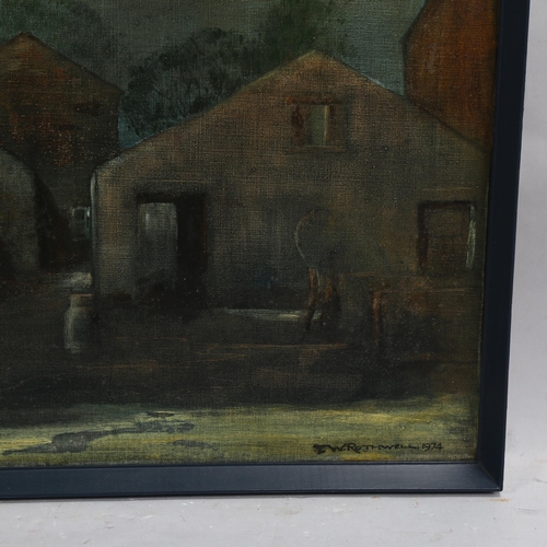 741 - T W Rothwell, farm scene by moonlight, oil on canvas, signed and dated 1974, 50cm x 60cm, framed