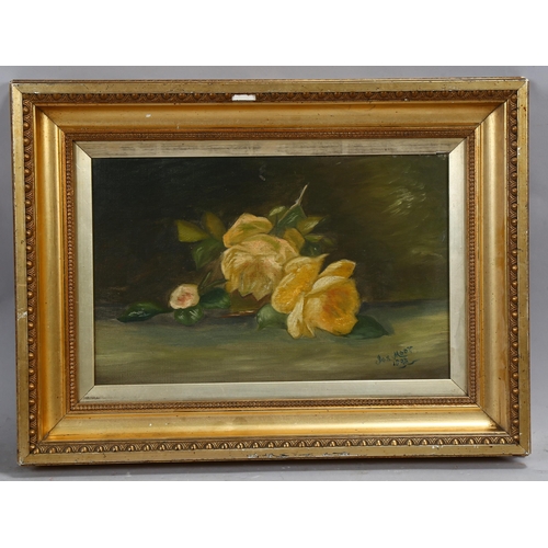 756 - Jos Moor, still life rose, oil on canvas, 1898, signed, 23cm x 36cm, framed