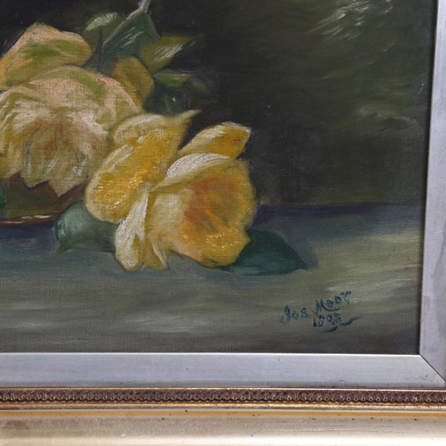 756 - Jos Moor, still life rose, oil on canvas, 1898, signed, 23cm x 36cm, framed