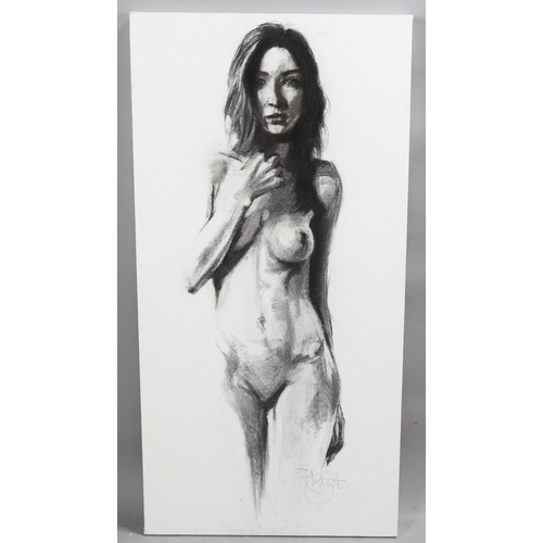 757 - R Lochart, nude life study, oil on canvas, signed, 100cm x 50cm, unframed