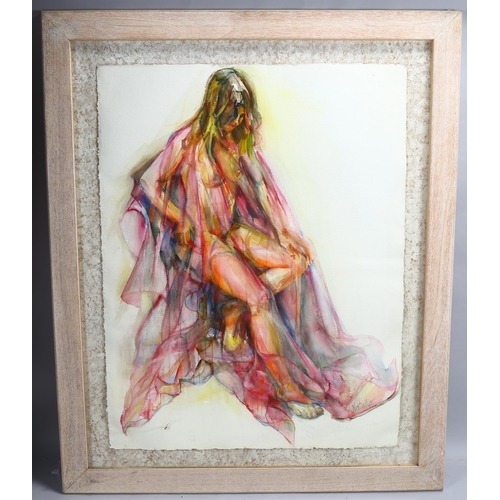 759 - N Palamarchuk (Ukrainian), large format nude life study, watercolour on handmade paper, overall fram... 