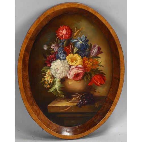 760 - Contemporary Dutch style still life flower study, oil on board, unsigned, walnut frame, overall fram... 