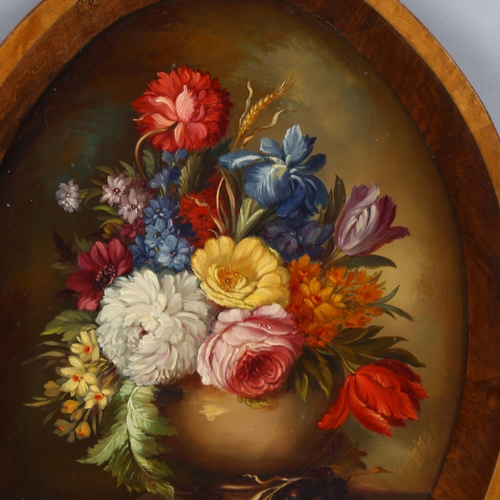 760 - Contemporary Dutch style still life flower study, oil on board, unsigned, walnut frame, overall fram... 